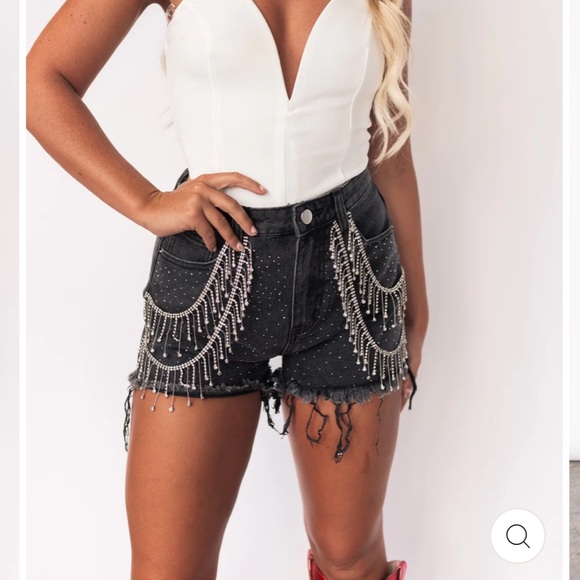 12th Tribe Pants - Black Rhinestone Shorts